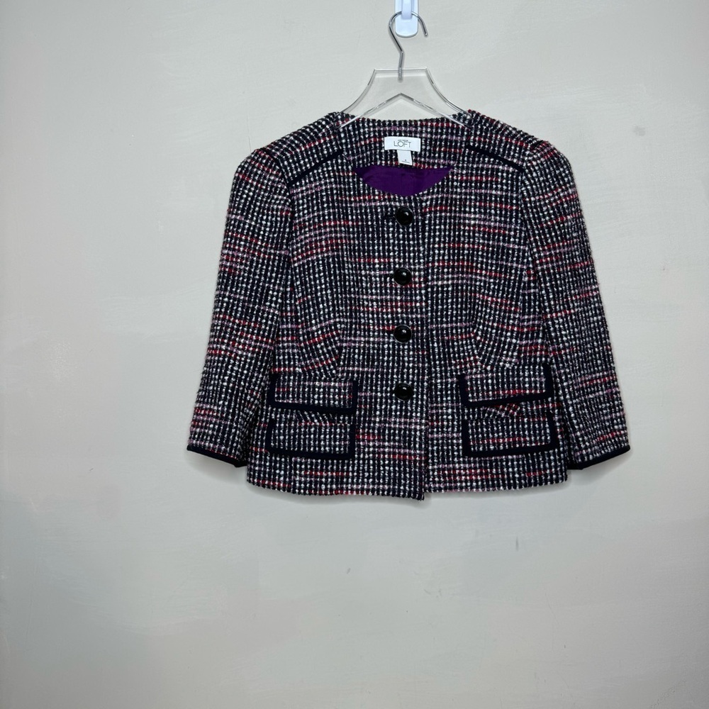 Ann Taylor Loft Womans Tweed Cropped Blazer Jacket Size 4